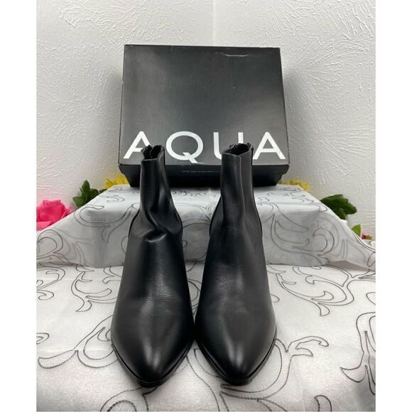 Aqua Women’s Dante Leather Almond Toe Ankle Fashion Boots/Black/Size 10 - Picture 2 of 7
